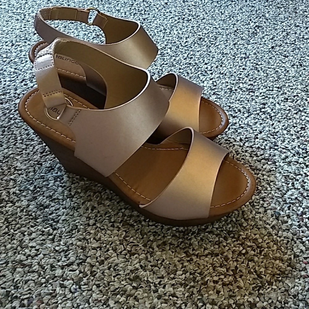 Gold wedge sandals